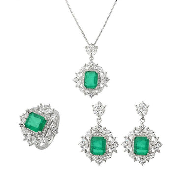 NEW ARRIVAL - Lab Emerald Gemstone Vintage Lab Diamond Wedding Jewelry Sets - The Jewellery Supermarket